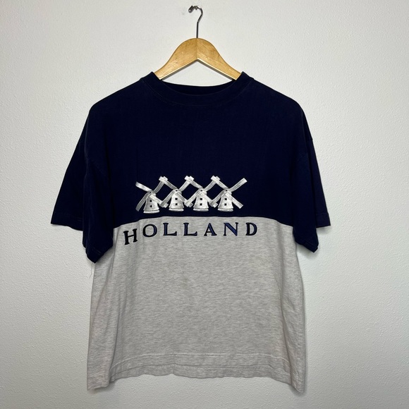 Vintage Kist Design Holland Color Block Embroidered Windmill Tee M - Picture 2 of 4